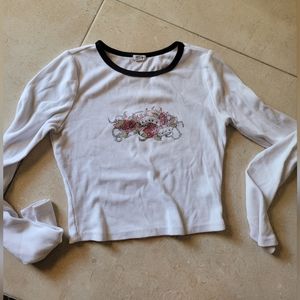 Garage long sleeve crop top white with black and red design